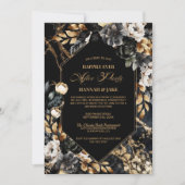パーティーブラック金ゴールドフローラの後の幸せ結婚な 招待状 (正面)