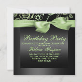 パーティーブラック&グリーンフラワー誕生日招待状 招待状 (裏面)
