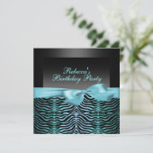 パーティーブラック&ブルーゼブラ誕生日招待状 招待状 (スタンド正面)