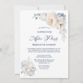 パーティーブルーホワイトフローラの後の幸せ結婚な 招待状 (正面)