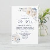 パーティーブルーホワイトフローラの後の幸せ結婚な 招待状 (スタンド正面)