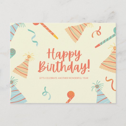 パーティーブロワーと帽子がかわいい ポストカード (正面)