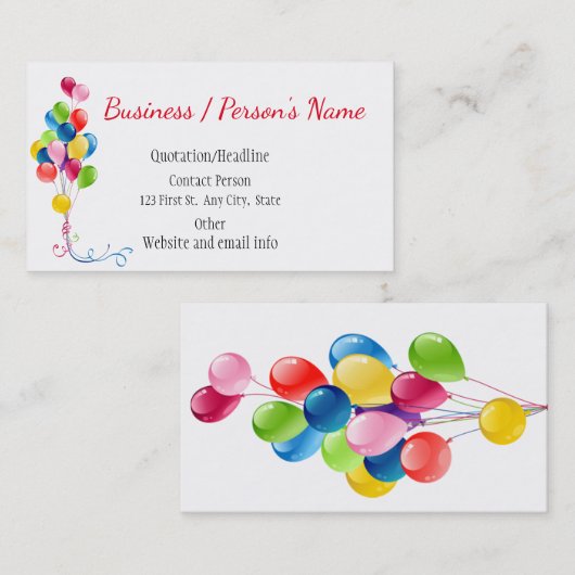 パーティープランナーおもしろいカラフルバルーンカスタム 名刺 (正面/裏面)
