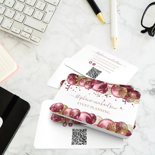 パーティープランナーブルゴーニュ金ゴールドバルーンQRコード 名刺