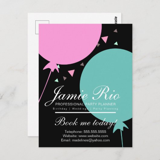 パーティープランナー誕生日計画バルーン紙吹雪 ポストカード (正面/裏面)