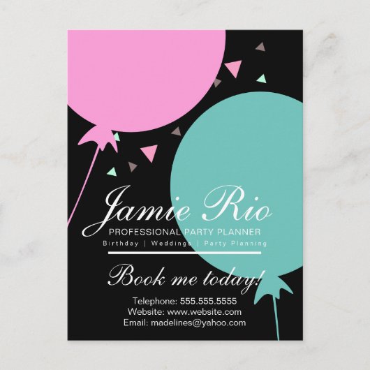 パーティープランナー 誕生日計画 風船  コンフェッティ ポストカード (正面)