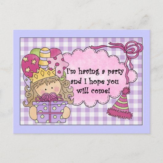 パーティープリンセス誕生日招待状 インビテーションポストカード (正面)