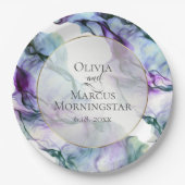 パーティープレート | 鮮やかなターコイズインディゴ抽象インク ペーパープレート (正面)