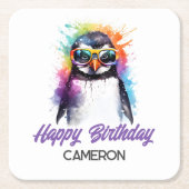 パーティーペンギンのサングラス子供の誕生日 スクエアペーパーコースター (正面)
