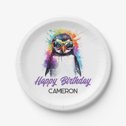 パーティーペンギンのサングラス子供の誕生日 ペーパープレート (正面)