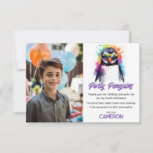 パーティーペンギンのサングラス、子供の誕生日 サンキューカード (正面)