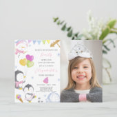 パーティーペンギン誕生日招待状(写真付) 招待状 (スタンド正面)