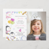 パーティーペンギン誕生日招待状(写真付) 招待状 (正面/裏面)