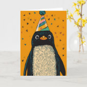 パーティーペンギン誕生日 カード (黄色い花)