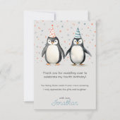 パーティーペンギン、子供の誕生日を渡り歩く サンキューカード (正面)