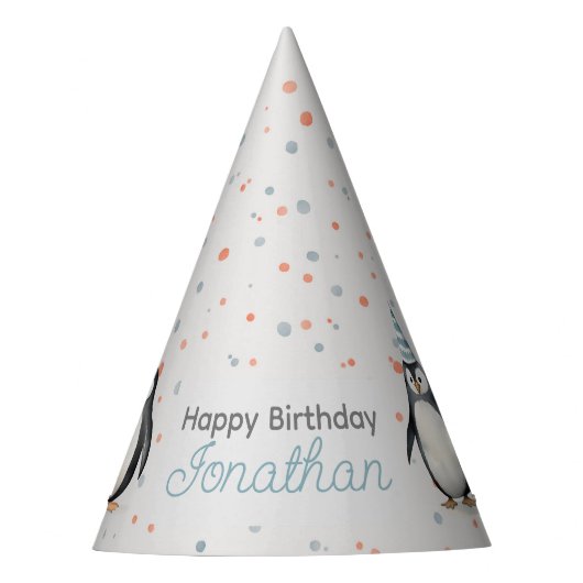 パーティーペンギン、水彩子供の誕生日 パーティーハット (正面)
