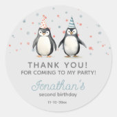 パーティーペンギン、水彩子供の誕生日 ラウンドシール (正面)