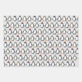 パーティーペンギン、水彩子供の誕生日 ラッピングペーパーシート