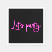 パーティーホットピンクのネオンスクリプトを黒ミニマルにする スタンダードカクテルナプキン (正面)