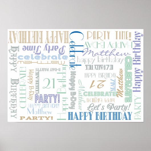 パーティーポスター！誕生祝い!名前と年齢 ポスター (正面)