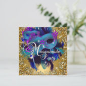 パーティーマスカレード青金ゴールド紫 招待状 (スタンド正面)