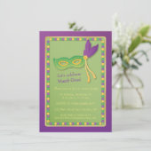 パーティーマスクとビーズマルディグラ招待状 招待状 (スタンド正面)