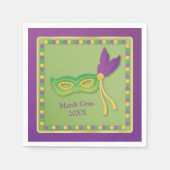 パーティーマスクとビーズマルディグラ紙ナプキンス スタンダードカクテルナプキン (正面)