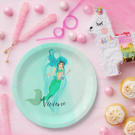 パーティーマーメイドグリーンマーメイドテールガーリー ペーパープレート (パーティー)