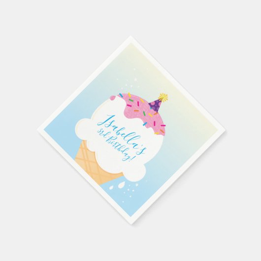 パーティーモダンかわいいレトロなアイスクリームコーンブルー スタンダードカクテルナプキン (角)