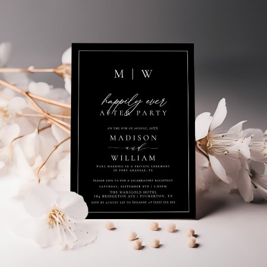 パーティーモダンの後ずっと楽しくモノグラム結婚 招待状