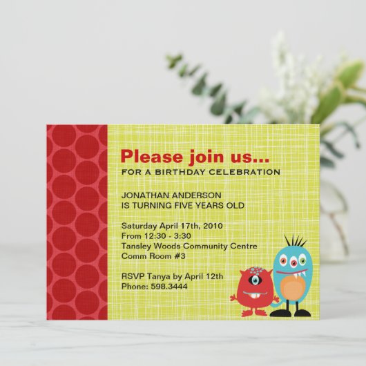 パーティーモンスター |少年の誕生日パーティーの招待 招待状 (スタンド正面)