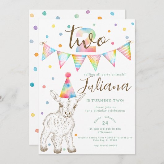 パーティーヤギ2nd誕生日招待状キッズ 招待状 (正面/裏面)