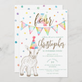 パーティーヤギ4th誕生日招待状 子供へ 招待状 (正面/裏面)