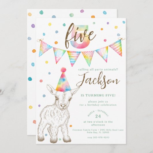 パーティーヤギ5番誕生日招待状 子供へ 招待状 (正面/裏面)
