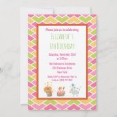 パーティーライオンと羊の誕生日ケーキ招待状 招待状 (正面)