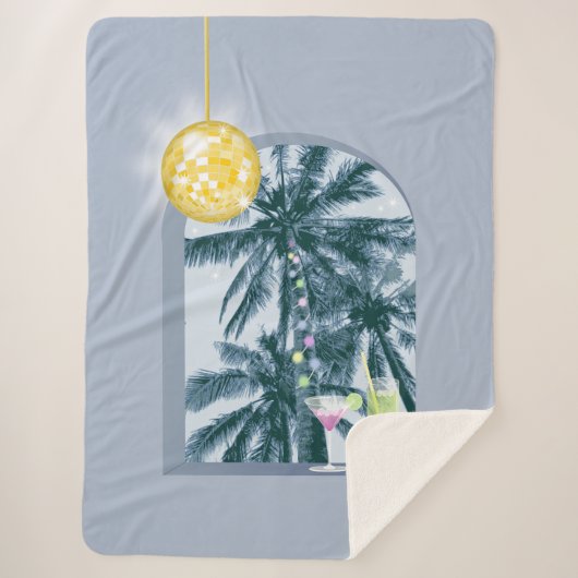 パーティーライツカクテルディスコボールパームズオンブルー シェルパブランケット (正面)
