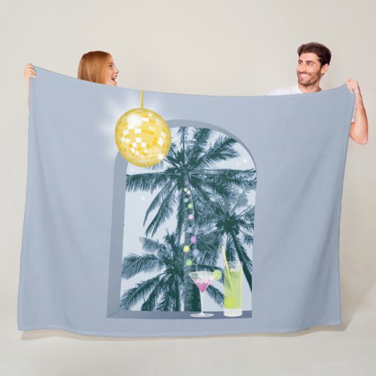 パーティーライツカクテルディスコボールパームズオンブルー フリースブランケット (インサイチュ)