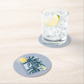 パーティーライツカクテルディスコボールパームズオンブルー ラウンドペーパーコースター (インサイチュ)