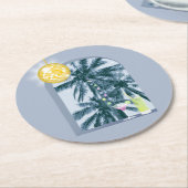 パーティーライツカクテルディスコボールパームズオンブルー ラウンドペーパーコースター (アングル)