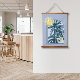 パーティーライツカクテルディスコボールパームズオンブルー 吊り下げ型タペストリー