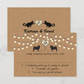 パーティーライトのついたパグの返信カード 招待状 (正面/裏面)