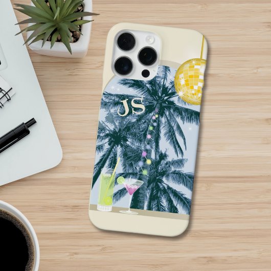 パーティーライトカクテルディスコボールオンイエローイニシャル iPhoneケース