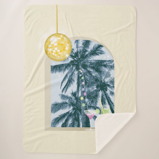 パーティーライトカクテルディスコボールパームオンイエロー シェルパブランケット (正面)