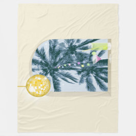 パーティーライトカクテルディスコボールパームオンイエロー フリースブランケット