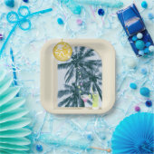 パーティーライトカクテルディスコボールパームオンイエロー ペーパープレート (パーティー)