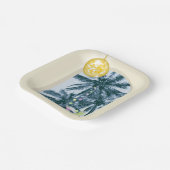 パーティーライトカクテルディスコボールパームオンイエロー ペーパープレート (傾斜あり)