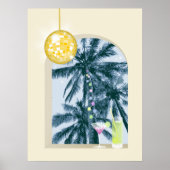 パーティーライトカクテルディスコボールパームオンイエロー ポスター (正面)