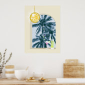 パーティーライトカクテルディスコボールパームオンイエロー ポスター (キッチン)