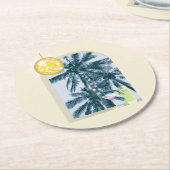 パーティーライトカクテルディスコボールパームオンイエロー ラウンドペーパーコースター (アングル)