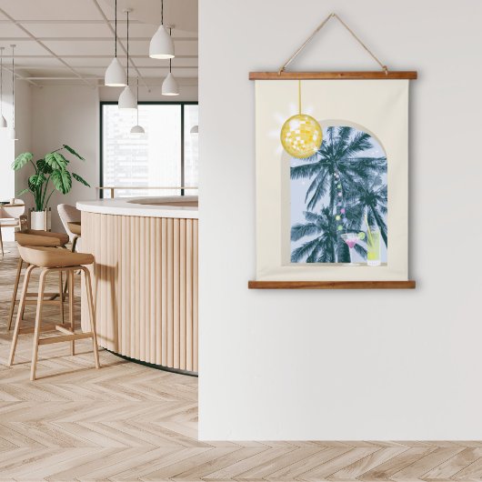 パーティーライトカクテルディスコボールパームオンイエロー 吊り下げ型タペストリー